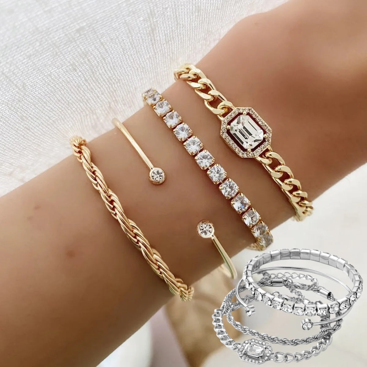 Elegant 4 pc Crystal Bracelet Set